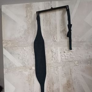 Blk/Nvy/Grn Cotton Cumberbund n Matching Bowtie.